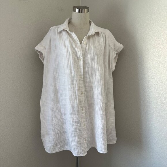 Aritzia Little Moon Gauzed Cotton Mini Dress Short Sleeve Minimalist White M - Picture 2 of 13